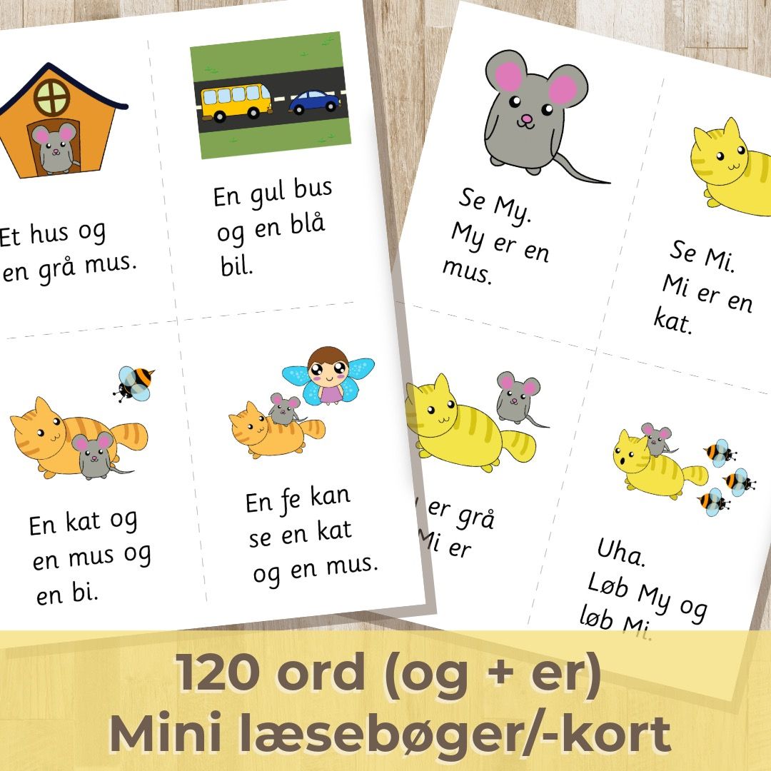 Mini læsebøger/-kort (120 ord: og + er)